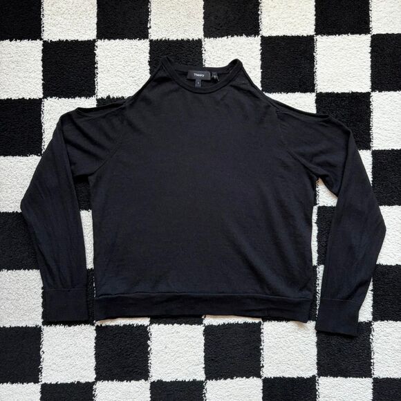 Theory Toleema Cold Shoulder Knit Sweater Top Black S - Picture 1 of 5